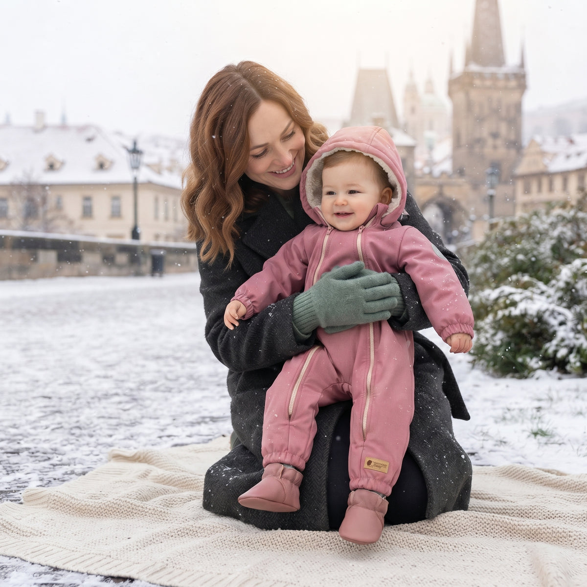 Monkey Mum® Tuta invernale softshell per bambini con pile - Pecorellina rosa - taglia 62/68, 74/80