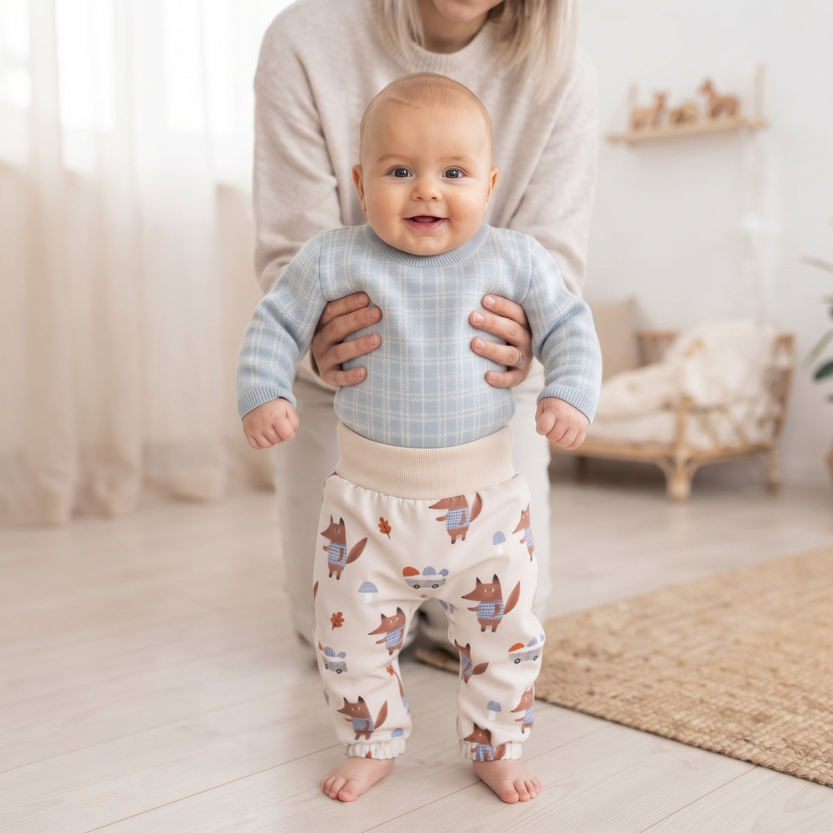 Pantaloni softshell per bambini con membrana Monkey Mum® - Volpi sui funghi