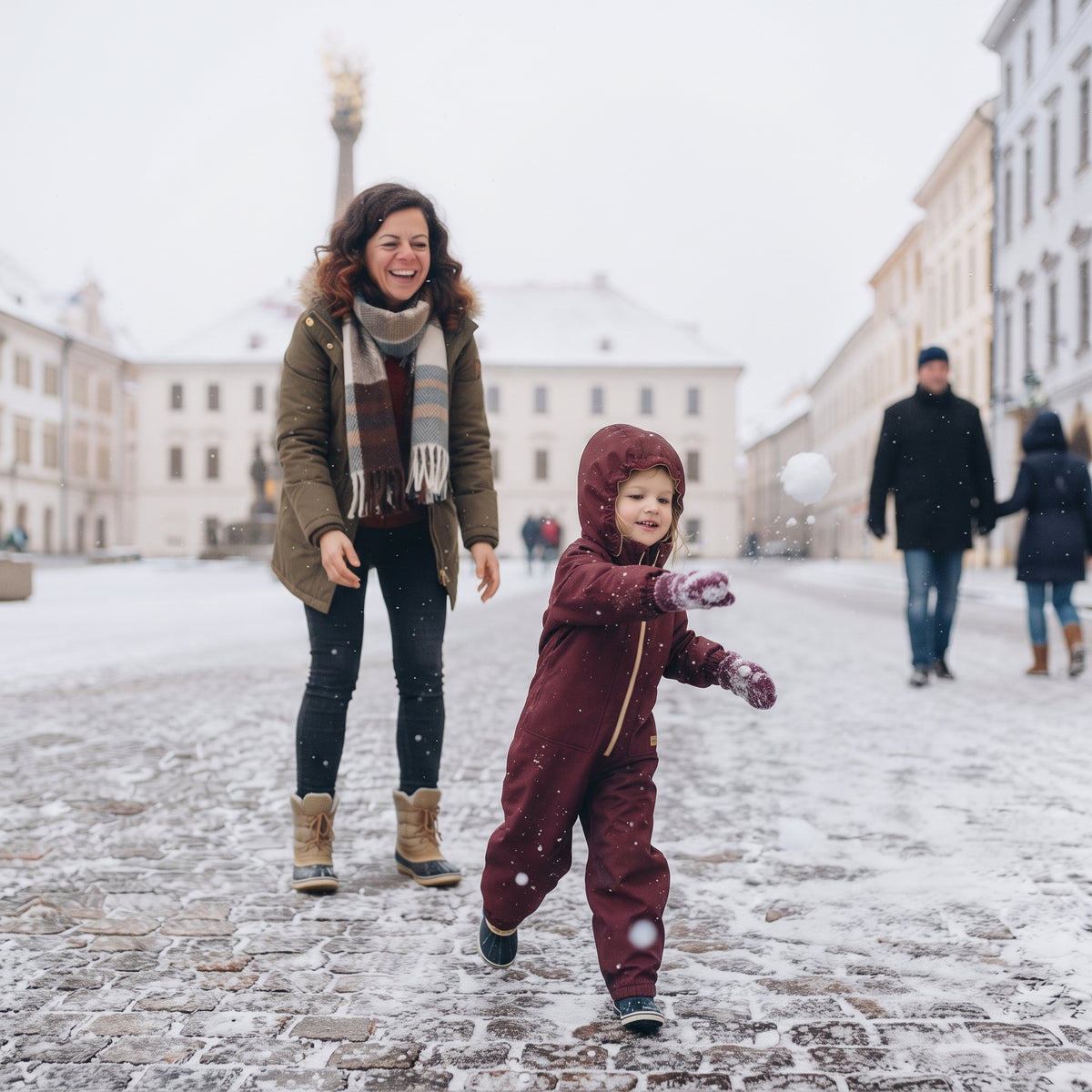 Monkey Mum® Tuta softshell invernale per bambini con interno in pile teddy - Cappuccetto Rosso bordeaux - tag. 98/104, 110/116