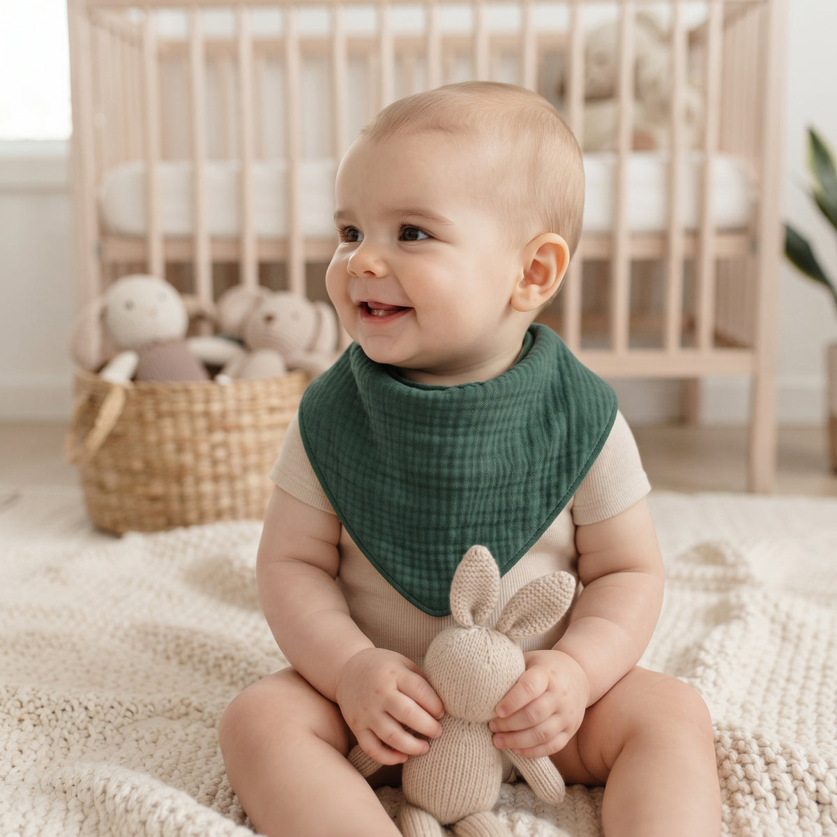 Bavetta in mussola Monkey Mum® - Verde scuro