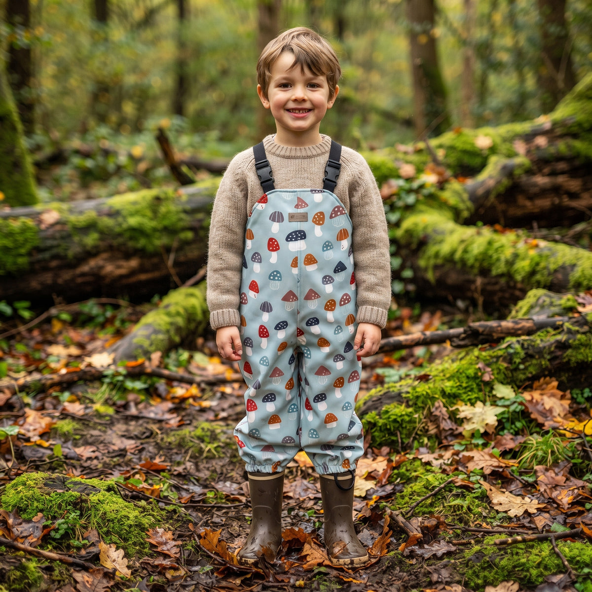 Monkey Mum® Pantaloni salopette softshell con membrana - Amanite variopinte
