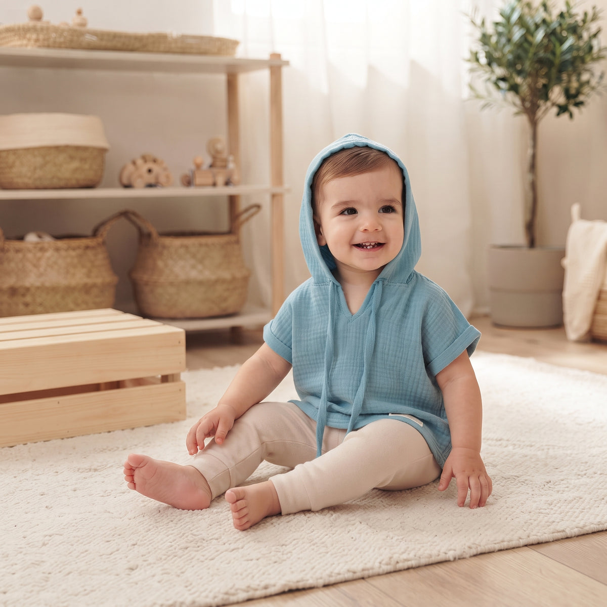 Maglietta con cappuccio in mussola Monkey Mum® - Mentina