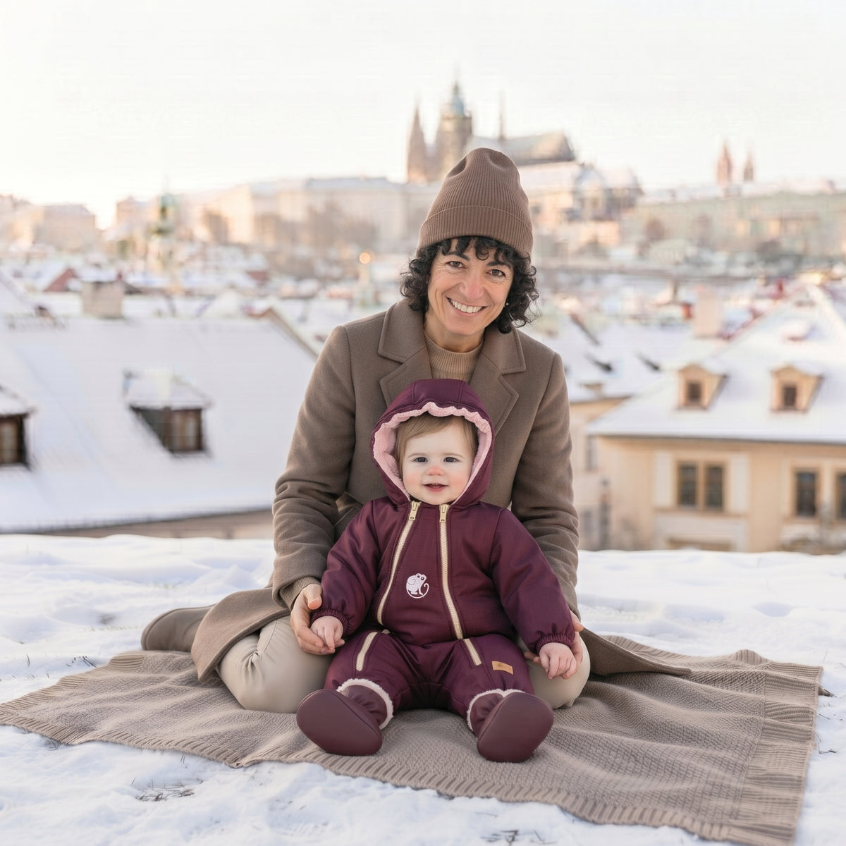 Monkey Mum® Tuta invernale softshell per bambini con pile - Cappuccetto rosso vinaccia - taglia 62/68, 74/80