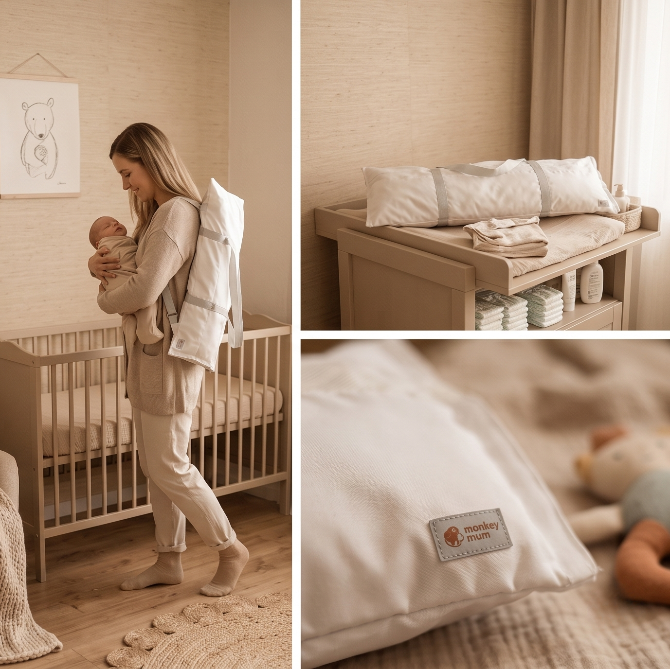Borsa da viaggio Monkey Mum® per barriera da letto - grigio chiaro