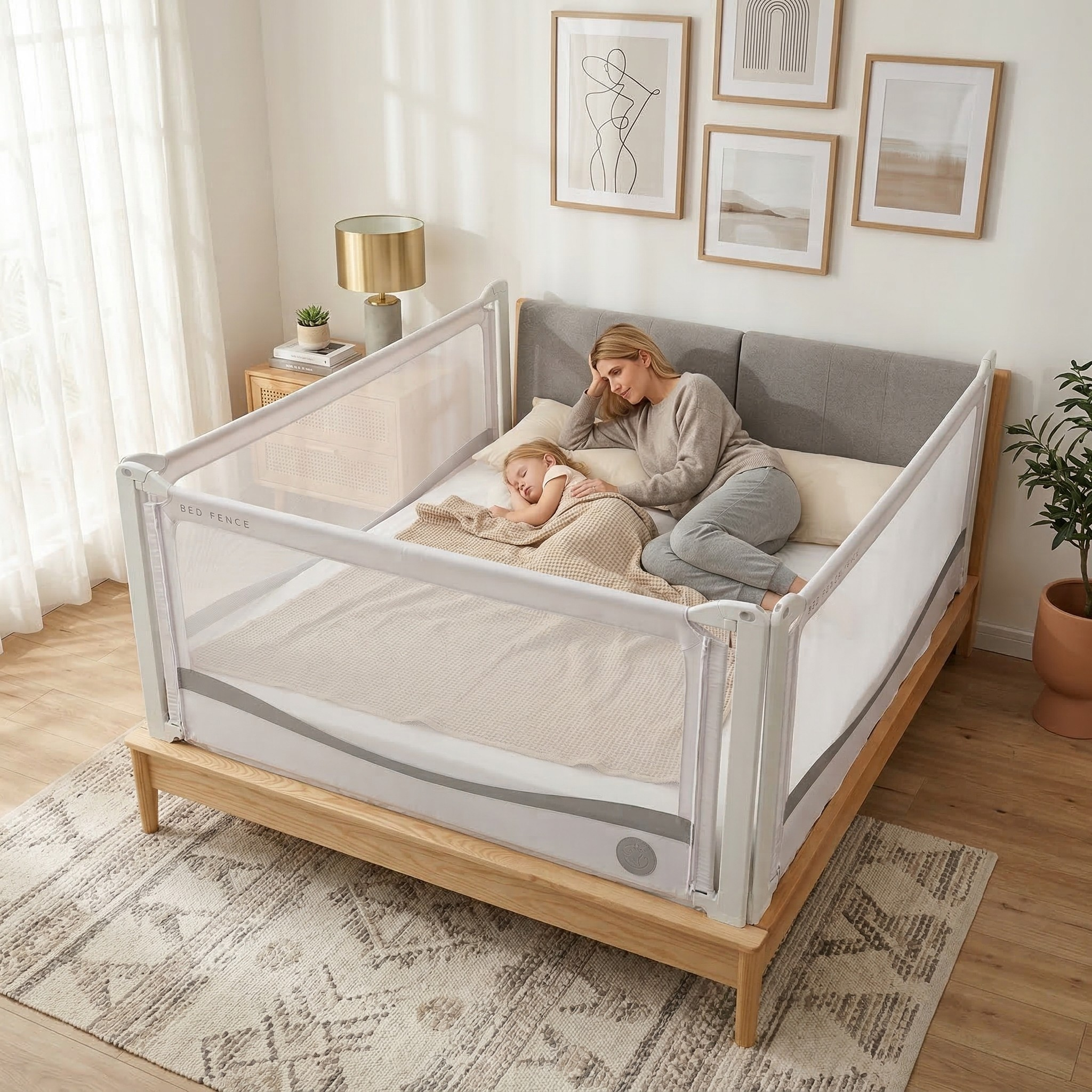 Barriera per letto Monkey Mum® Premium - grigio chiaro - fine serie