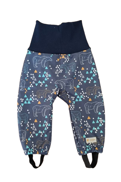 Pantaloni invernali softshell crescenti per bambini con teddy Monkey Mum® - Orso origami - Blu scuro