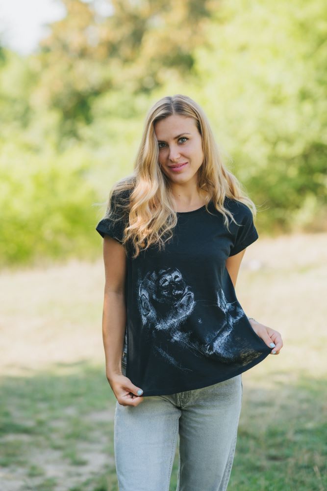 Maglietta da allattamento Monkey Mum® nera - scimmietta