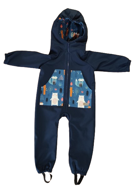 Monkey Mum® Tuta softshell con membrana – Cielo notturno con animaletti - tag. 98/104, 110/116