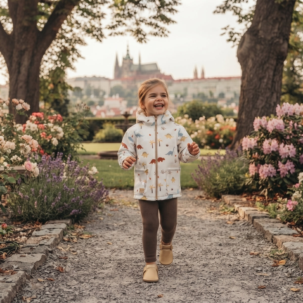 Giacca softshell per bambini con membrana Monkey Mum® - Storia di dinosauri