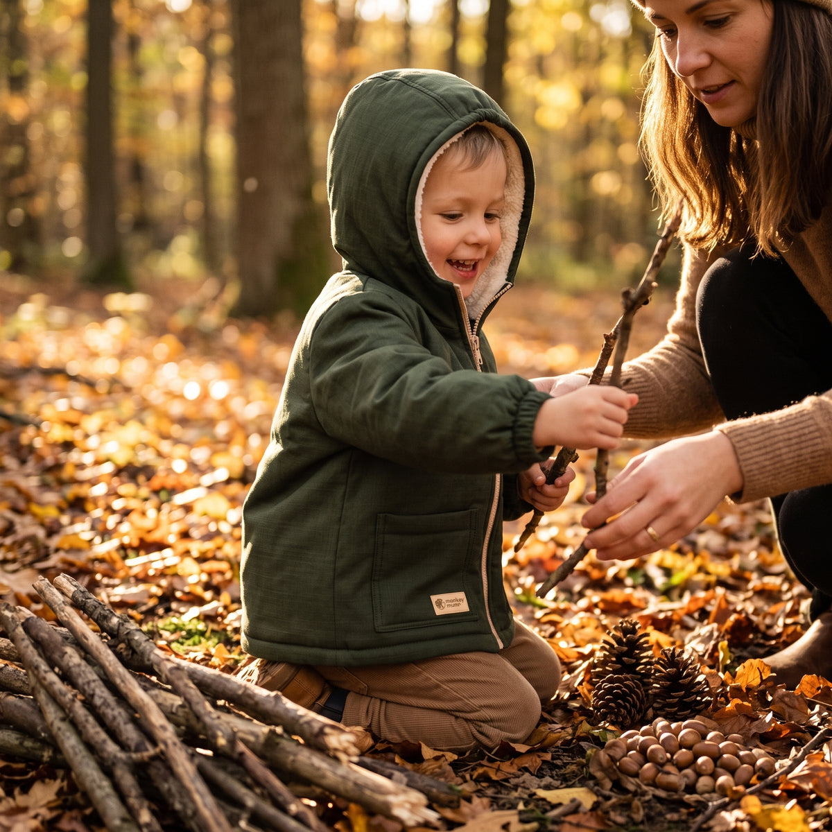 Giacca softshell invernale per bambini con pile Monkey Mum® - Cacciatorino kaki