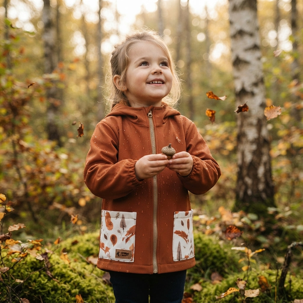 Giacca softshell per bambini con membrana Monkey Mum® - Foglie autunnali