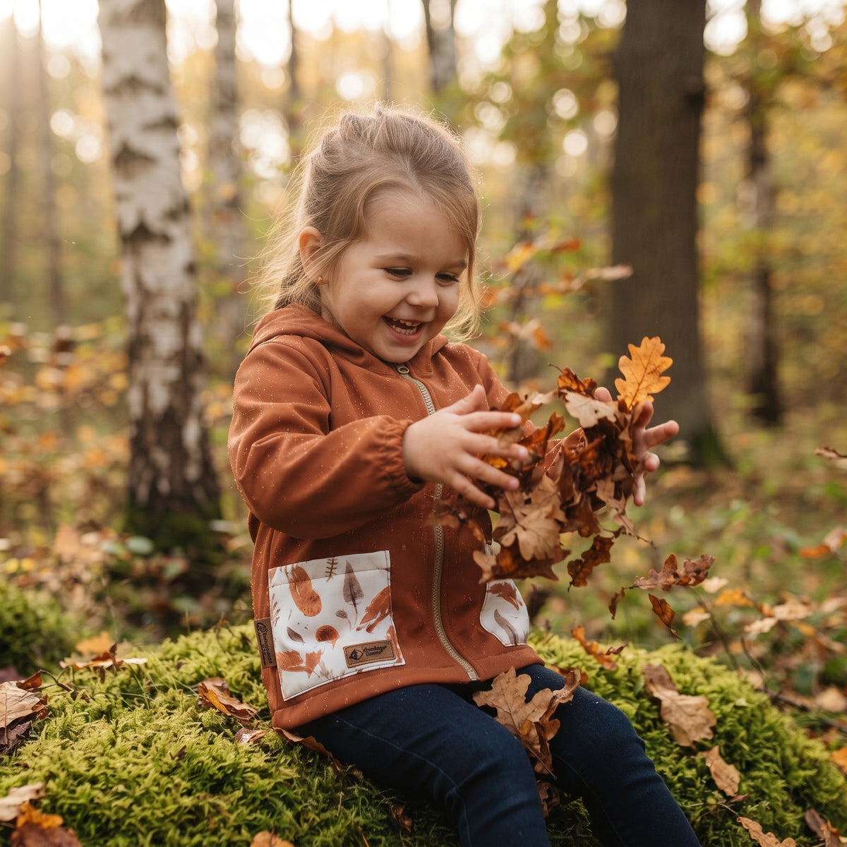 Giacca softshell per bambini con membrana Monkey Mum® - Foglie autunnali