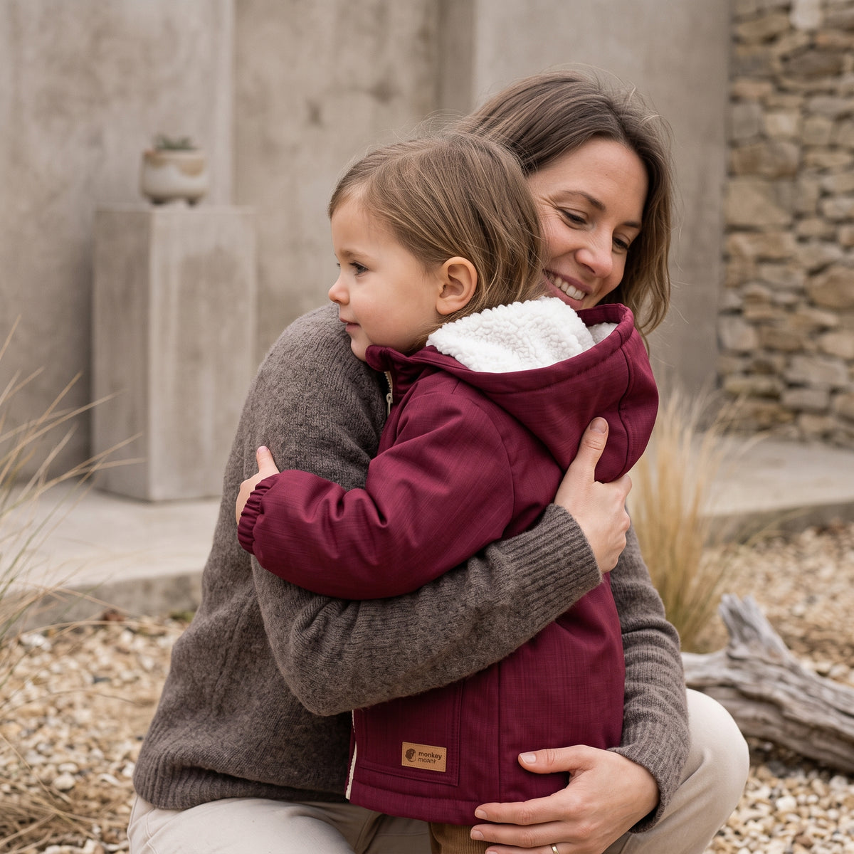Giacca softshell invernale per bambini con agnello Monkey Mum® - Cappuccetto Rosso bordeaux