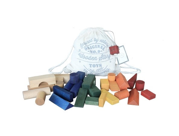 Wooden Story Dadi in sacchetto di cotone XL - 30 pezzi - Arcobaleno