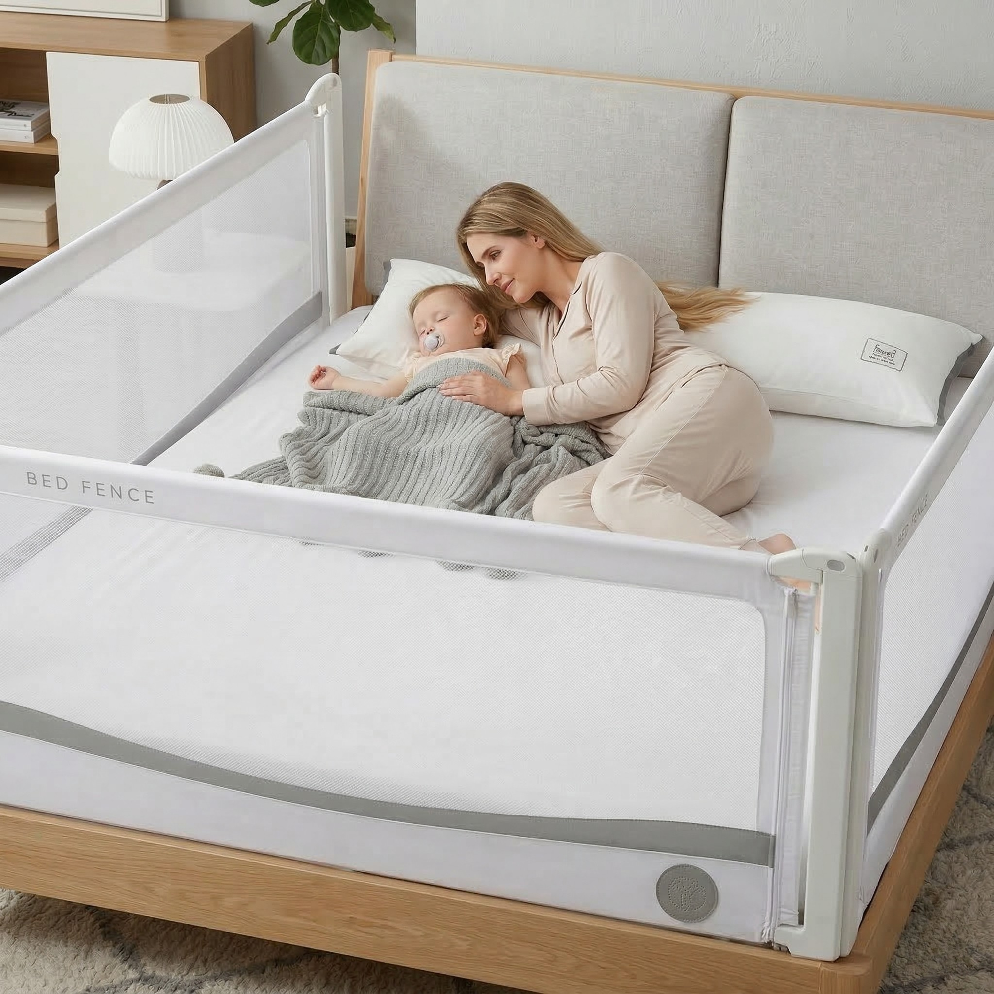 Barriera per letto Monkey Mum® Premium - grigio chiaro - aperta